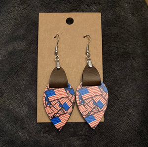 Flags (UD12) -  Upside Down Teardrop Earrings with Faux Leather Accent - 1.5"