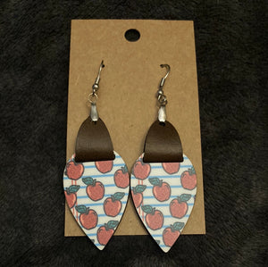 Apples(UD13) -  Upside Down Teardrop Earrings with Faux Leather Accent - 1.5"