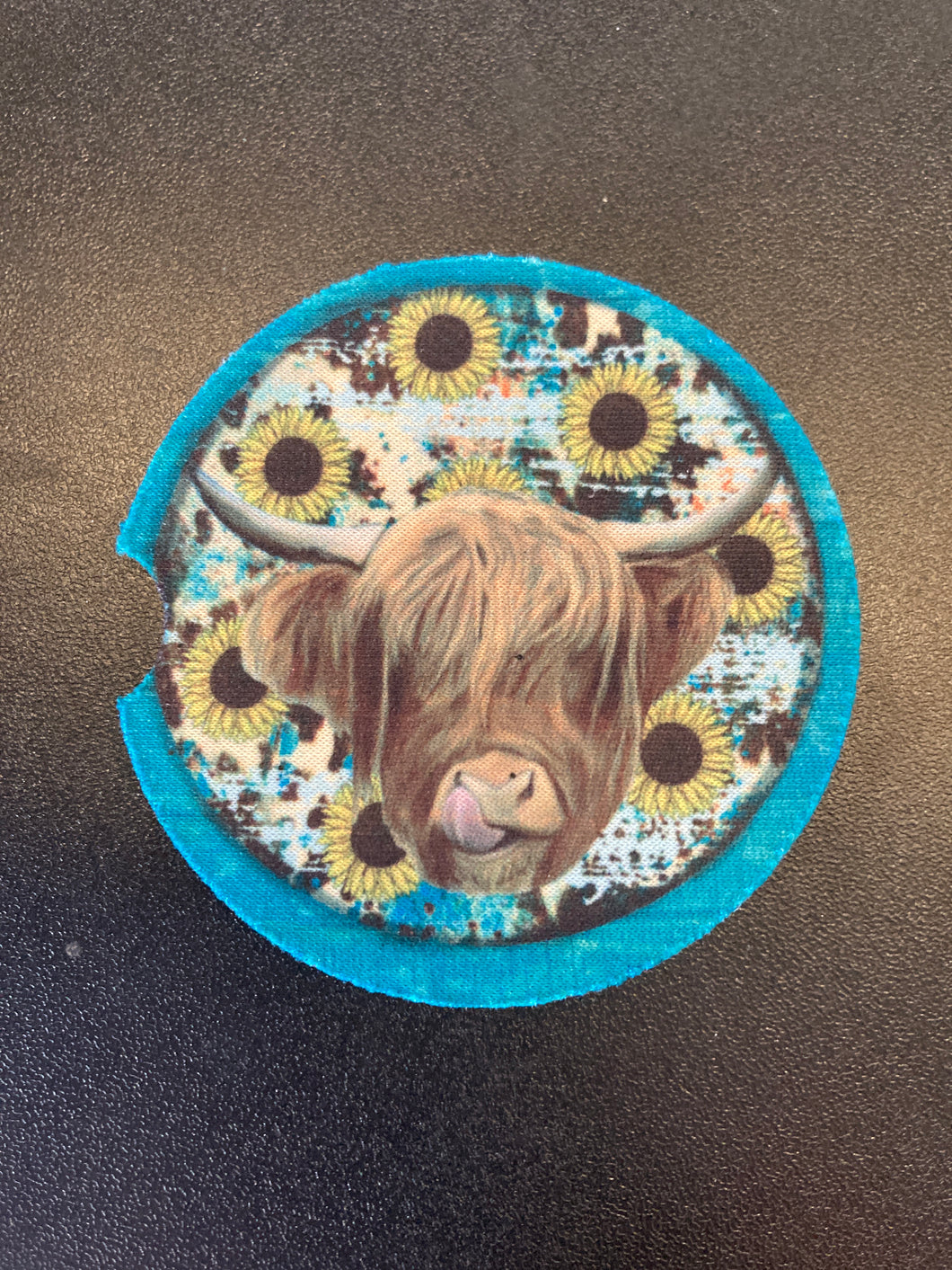 Car Coaster - Teal Highland Cow