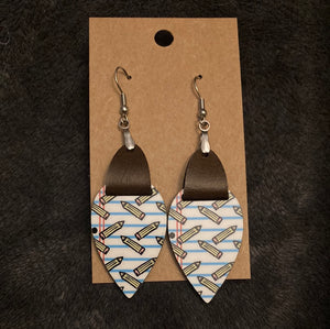 Pencils (UD14) -  Upside Down Teardrop Earrings with Faux Leather Accent - 1.5"