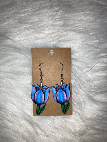 Blue Pink (T10) Tulip Shape Earrings - 1.5”