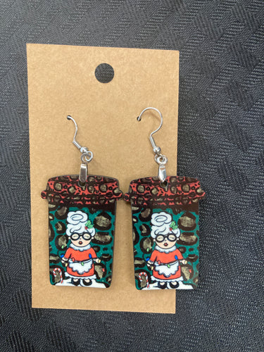 Mrs. Claus (CM08) - Coffee Cup Earrings 1.5