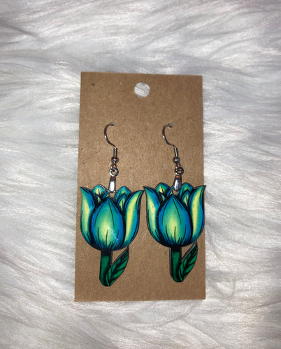 Blue Green (T09) Tulip Shape Earrings - 1.5”