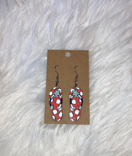 Red White Blue Dot Star (FF73) - Flip Flop Earrings 1.5