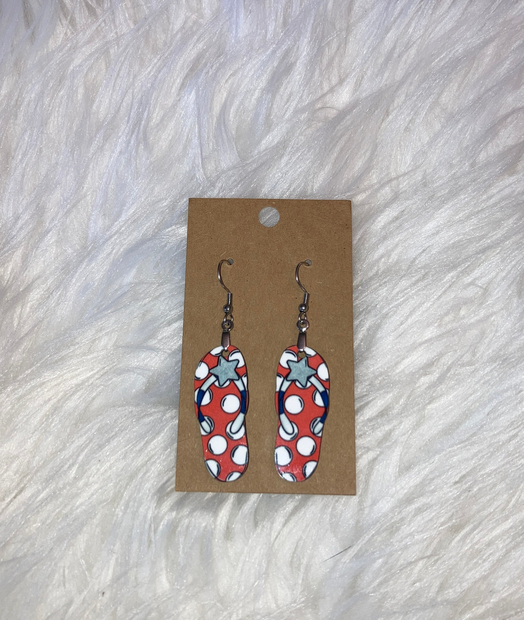 Red White Blue Dot Star (FF73) - Flip Flop Earrings 1.5