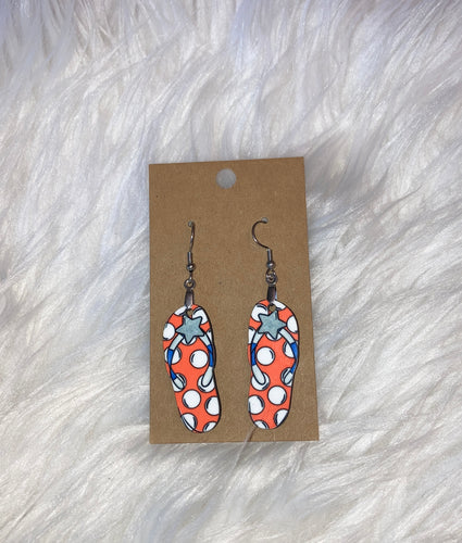 Light Red White Blue Dot Star (FF72) - Flip Flop Earrings 1.5