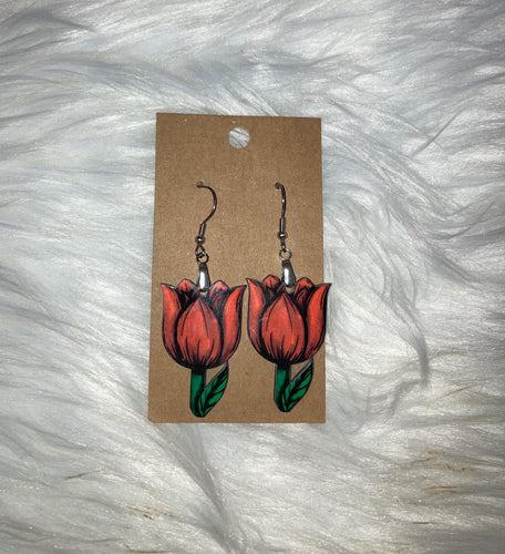 Red (T14) Tulip Shape Earrings - 1.5”