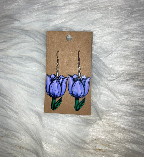 Purple 3 (T11) Tulip Shape Earrings - 1.5”