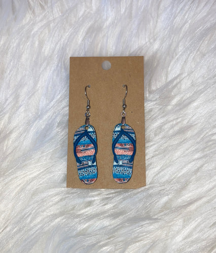 Red, White, and Blue Multi (FF68) - Flip Flop Earrings 1.5