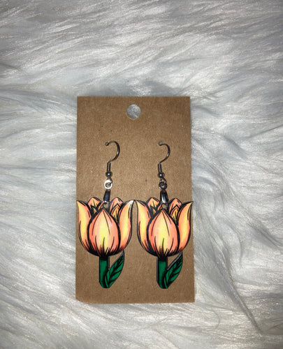 Orange Yellow (T12) Tulip Shape Earrings - 1.5”