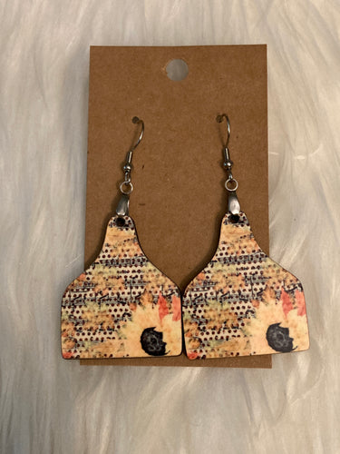 Fall Sunflower (CT21) - Cattle Tag Earrings