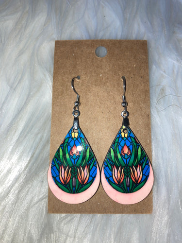 Stained Glass Tulips (TD57) Tear Drop Earrings