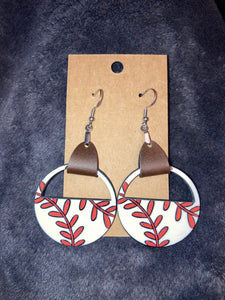 Baseball (LHC01) Half Circle Earrings with Faux Leather Accent