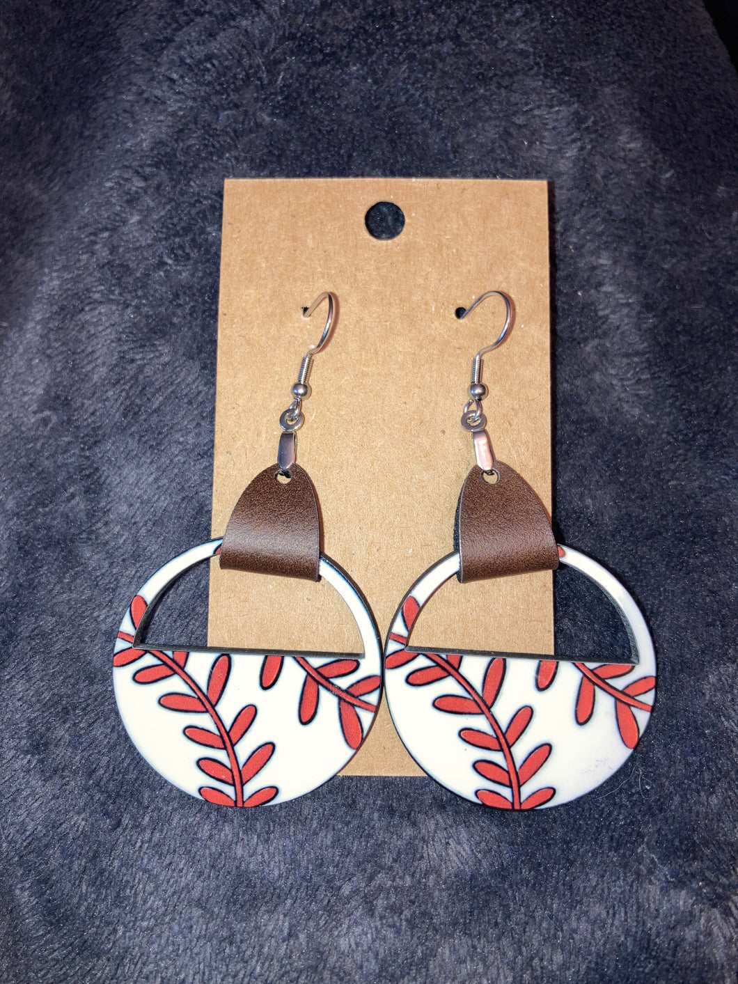 Baseball (LHC01) Half Circle Earrings with Faux Leather Accent