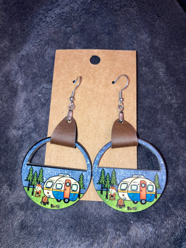 Camping (LHC04) Half Circle Earrings with Faux Leather Accent