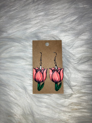 Pink 2 (T18) Tulip Shape Earrings - 1.5”