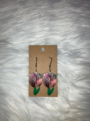 Purple Petal (T02) Tulip Shape Earrings - 1.5”