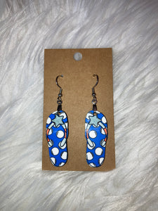 Blue Red Dot Star (FF77) - Flip Flop Earrings 1.5"