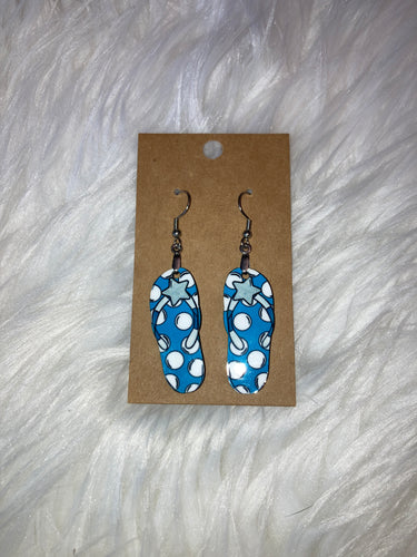 Teal Blue Dot Star (FF76) - Flip Flop Earrings 1.5