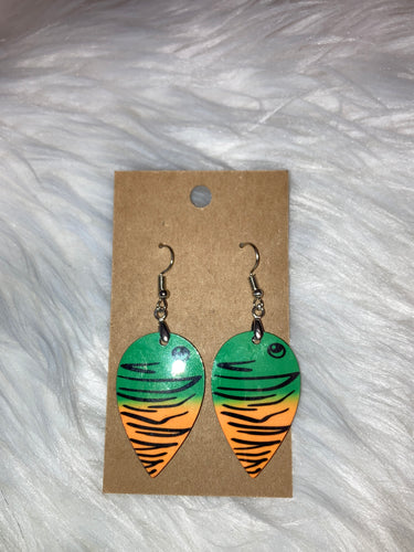 Lure Green Orange (UD06) -  Upside Down Teardrop Shape Earrings - 1.5