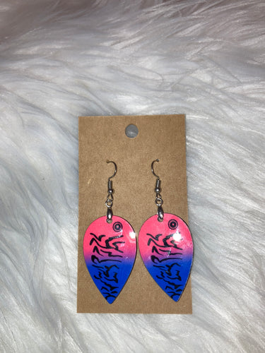 Lure Pink Blue (UD09) -  Upside Down Teardrop Shape Earrings - 1.5