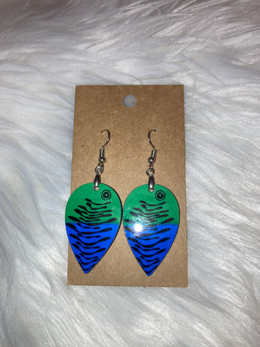 Lure Green Blue (UD08) -  Upside Down Teardrop Shape Earrings - 1.5