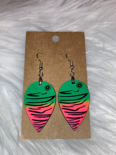 Lure Green Pink (UD07) -  Upside Down Teardrop Shape Earrings - 1.5