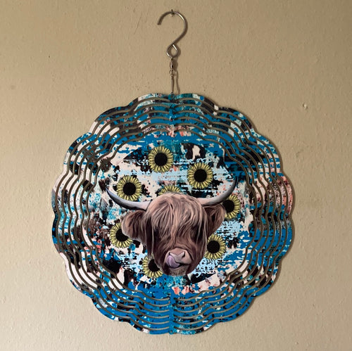 Highland Cow Metal Aluminum Wind Spinner