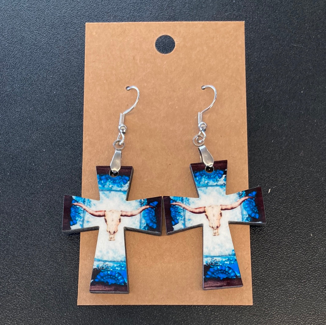 Steer Skull Cross (CR09) Earrings