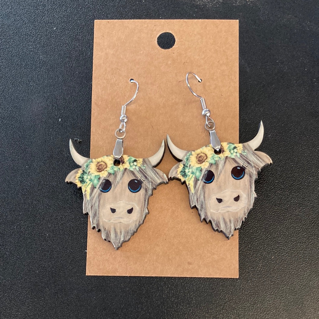 Sunflower Highland Cow (HC05) Earrings