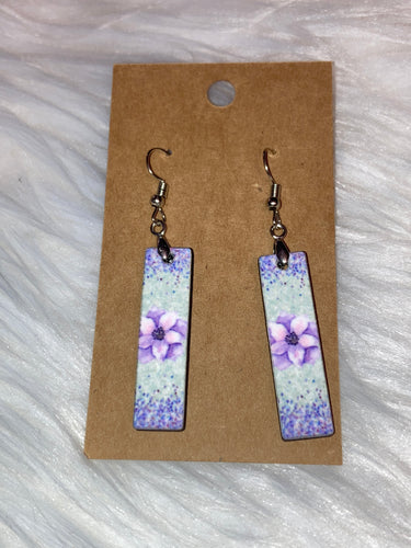 Purple Flower (BE47) -  Bar Shape Earrings - 1.5