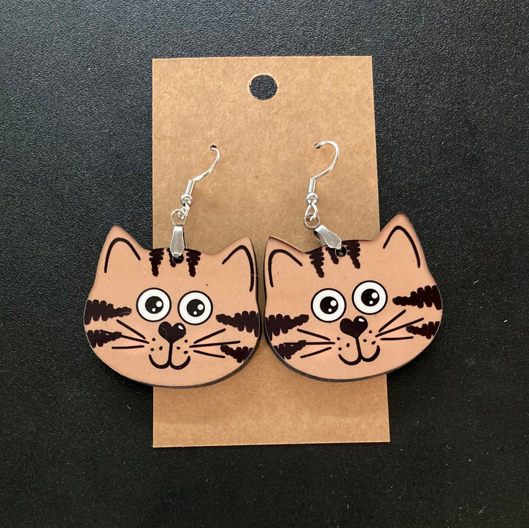 Tan Tabby Cat Head (CH01) Earrings