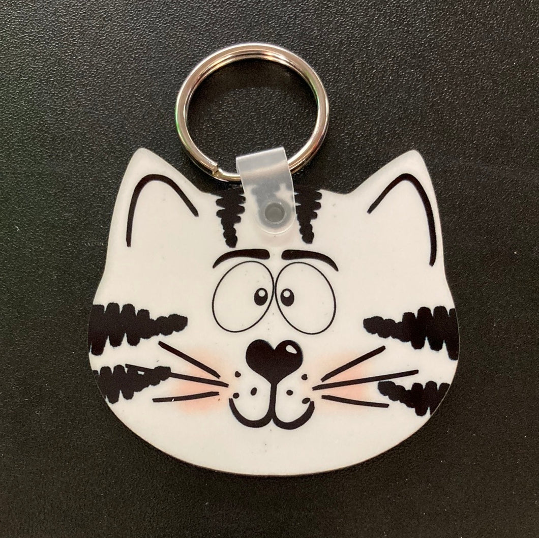 White Tabby (CH04) Cat Head Shape Keychain