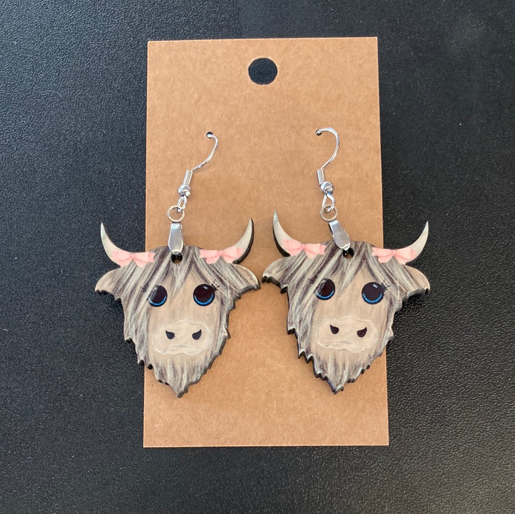 Pink Bow Highland Cow (HC01) Earrings