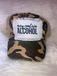 May Contain Alcohol Camo Ponytail Messy Bun Hat