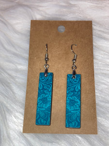 Teal Western (BE14) -  Bar Shape Earrings - 1.5"