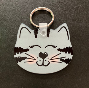 Grey Tabby (CH03) Cat Head Shape Keychain