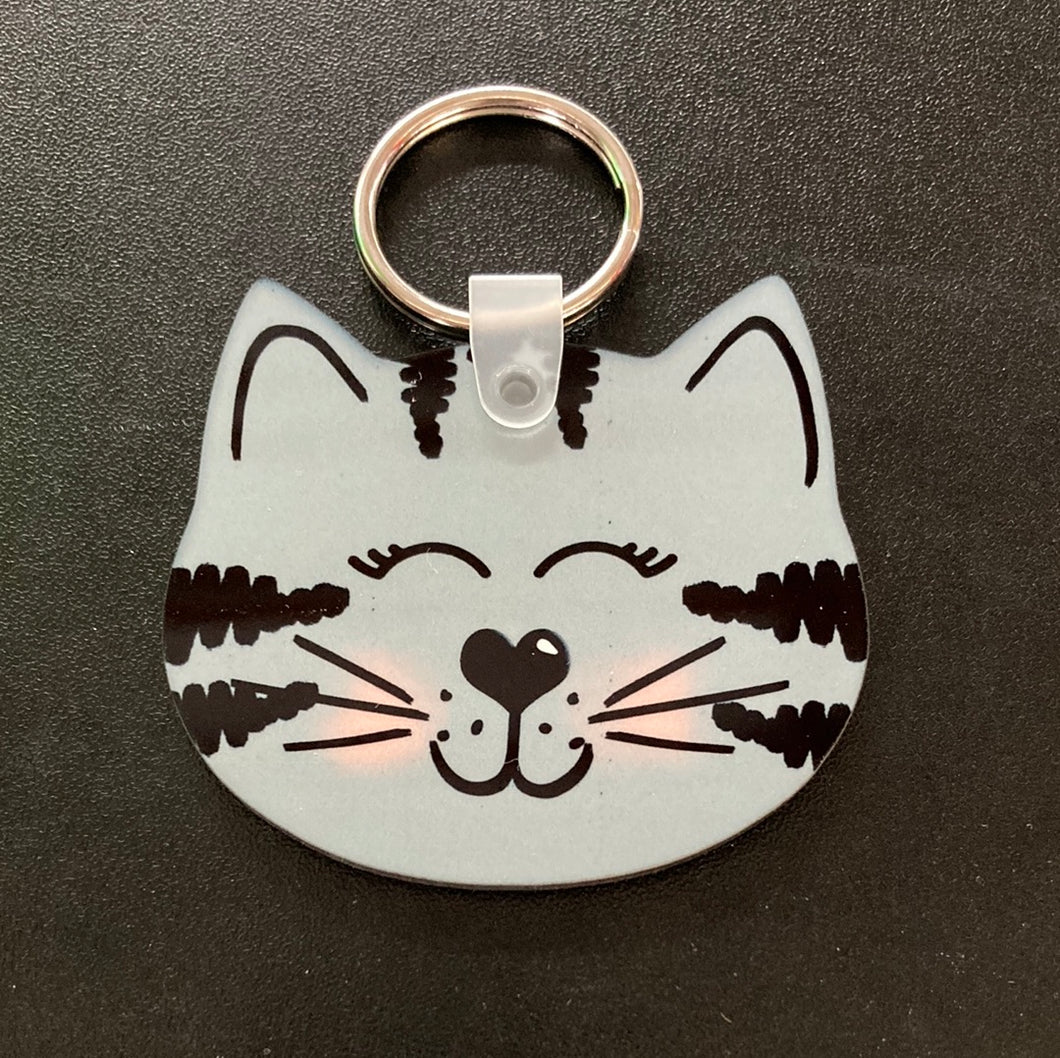 Grey Tabby (CH03) Cat Head Shape Keychain