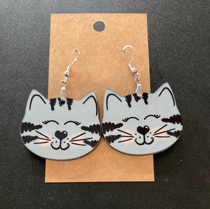 Grey Tabby Cat Head (CH03) Earrings