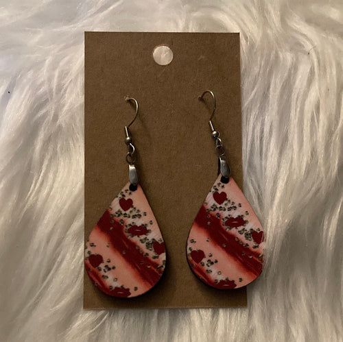 Red and Pink Hearts Lips Tear Drop Earrings