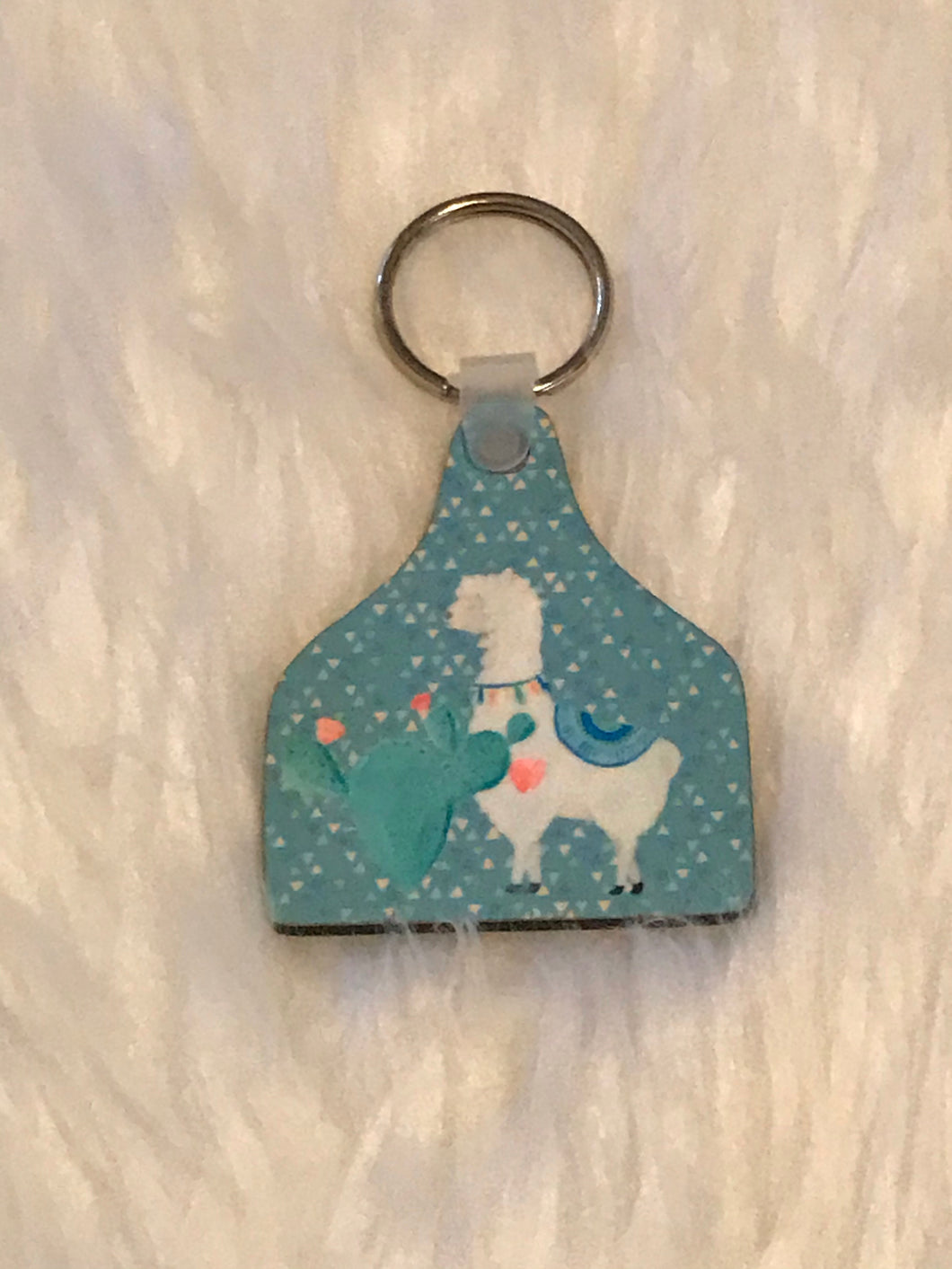 Llama & Cactus (CT01) - Cow Tag Shape Keychain