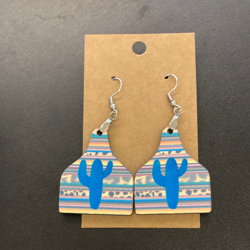 Cactus Serape  - Cattle Tag Earrings 1.5