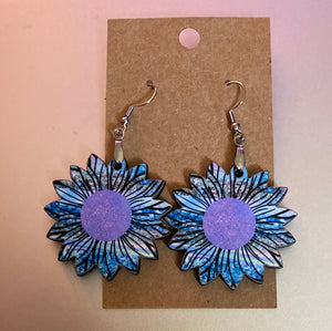 Blue and Purple (SF08) - Sunflower Earrings 1.5"