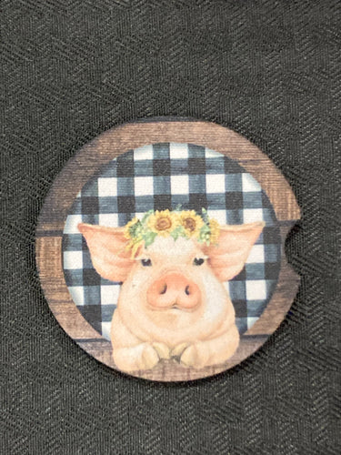 Car Coaster - Pig with Sunflowers - R123