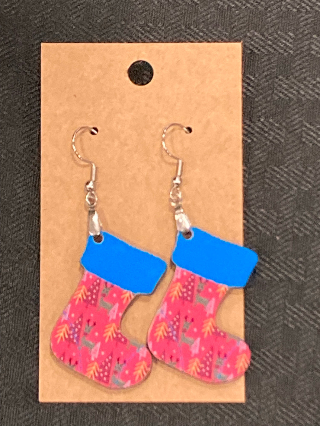 Pink Reindeer and Trees (ST04) - Stocking Earrings