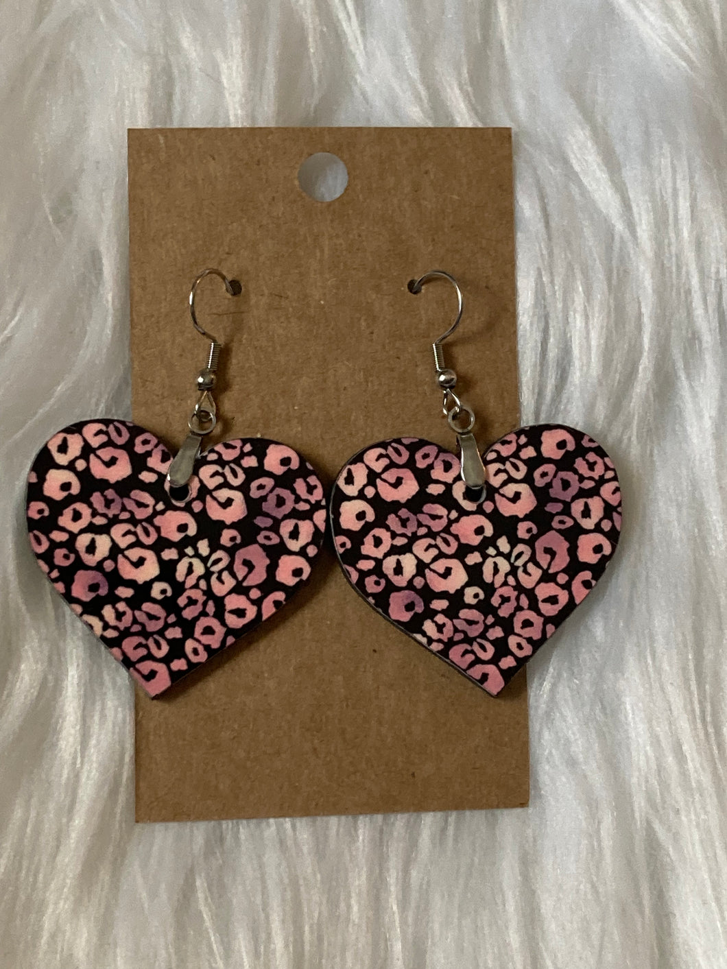 Black Print - Heart Earrings