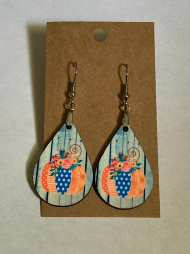 Pumpkin Wood Background (TD44) - Tear Drop Earrings