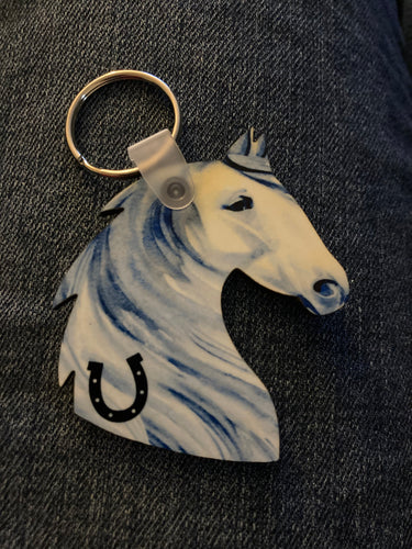 White with Horseshoe (HH05) - Horse Head Keychain