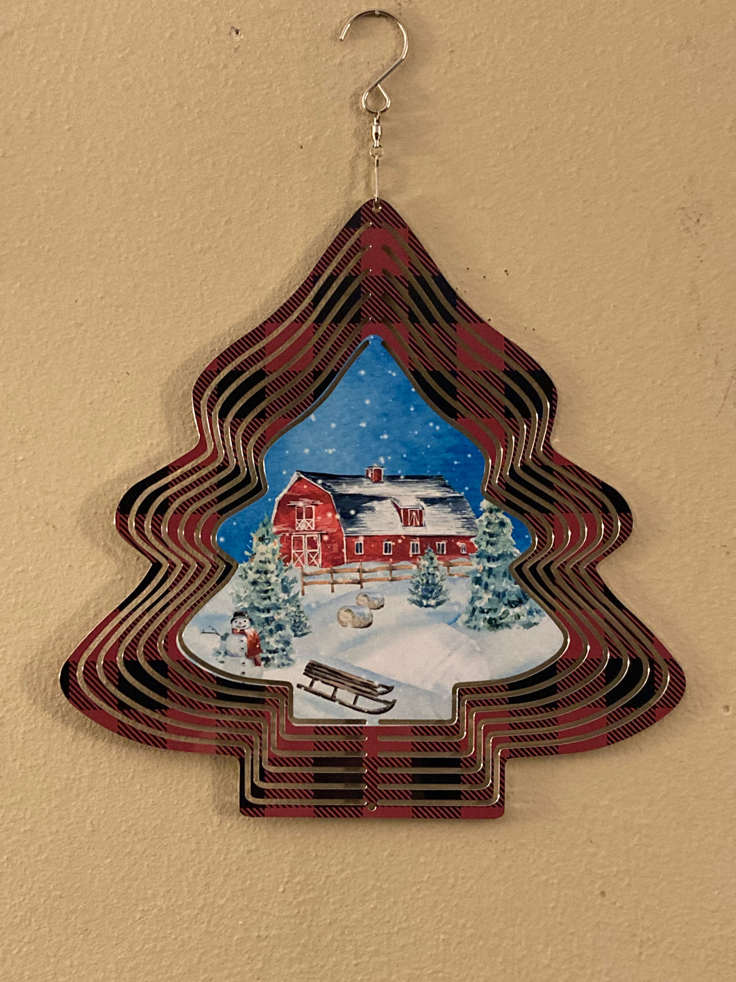 Farm Scene Red and Black Metal Aluminum Tree Wind Spinner