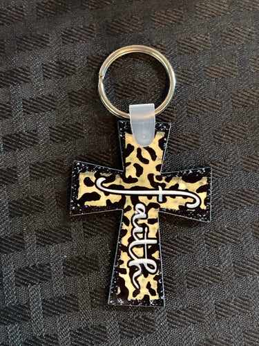 Faith White Print (CR02) -  Cross Keychain